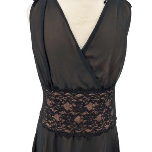 NEW VTG Y2K Connected Apparel Black and Tan Sheer Overlay Lace Waist Dress - Picture 3 of 10